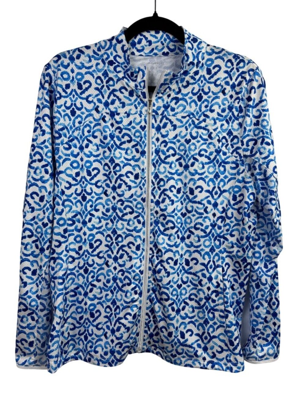 Gottex Blue White Full Zip Performance Jacket Womens Large tennis Pickleball